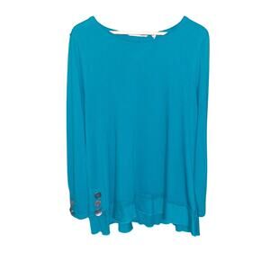 Soft Surroundings Womens Teal Scoop Neck Tunic Decorative Buttons Size XL